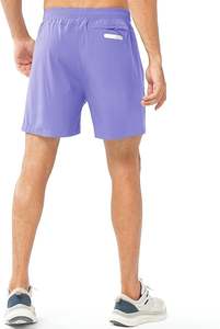 Pantalones cortos de tenis para correr con cintura elástica para hombre, logotipo personalizado, doble capa, liso teñido, sólido, informal, impermeable, de secado rápido, transpirable - Product Image 5