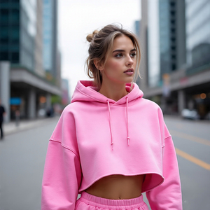 Crop Sweats à capuche à manches longues pour femmes Vêtements de sport de haute qualité 450gsm Fleece Hoodies Respirant Plain Shorts Hoodie pour femmes - Product Image 3