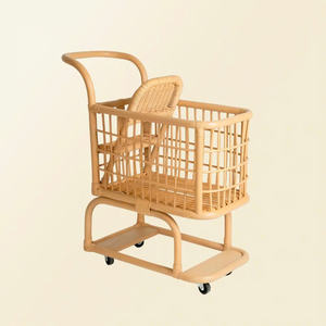 High End Quality Handmade Natural Rattan Woven Kids Play Shopping Cart <b>Toy</b> <b>Trolley</b> with Durable Wheels Nursery Furniture Accent - Product Image 1