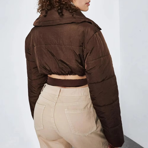 New Style Winter 2025 Cut <b>Out</b> Waist Crop Puffer Women Denim Jacket Long Sleeves Perfect Comfort Jacket Turn Down Collar Comfy - Product Image 6