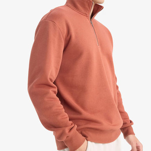 Sweat-shirt en molleton pour hommes avec col zippé et col haut couleur unie taux de gros manches longues coupe réglable et décontractée - Product Image 5
