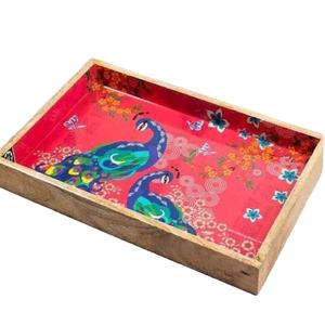 Ensemble de plateaux de service en bois MDF et bambou avec revêtement spécial en émail et plateau alimentaire décoratif en feuille d'or 3D Nouveau design - Product Image 1