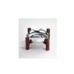 Bol en acier inoxydable martelé avec support en bois, qualité supérieure, pour servir des desserts, pour la maison et l'hôtellerie - Product Image 1