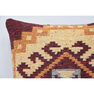 Red Geometric Wool Pillow 16x16 Inch Luxury Traditional Patterned Design Woven Decorative <b>Cushion</b> Vintage <b>Fluffy</b> Leaves Style - Product Image 2