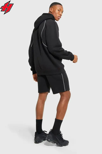 Vêtements de sport personnalisés unisexe ensemble de shorts à capuche zippés 2 pièces vêtements de jogging décontractés grande taille survêtement en polyester pour hommes sans couture sport - Product Image 4