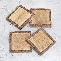 Ensemble fait à la main de 4 sous-verres en noyer ébonisé Double face noyer sous-verre tapis et tampons ensemble de sous-verres en bois noir - Product Image 5