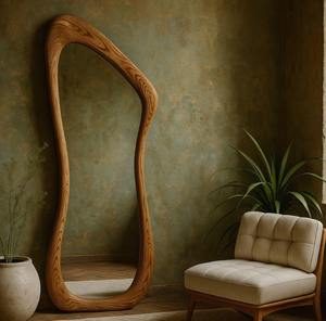 Espejo de Pared de Cuerpo Entero de Madera de Castaño Art Deco Hecho a Mano con Marco de Madera Maciza a Precio Económico - Product Image 4