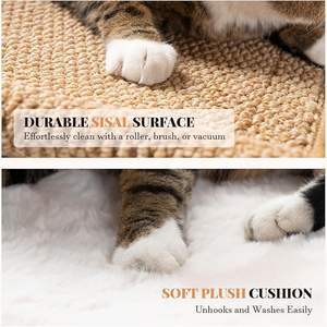 2-in-1 Adjustable Comfortable Cat Scratcher <b>Bed</b> Elevated Wooden Plush Mat with Sisal Removable Washable Indoor <b>Outdoor</b> Use - Product Image 4