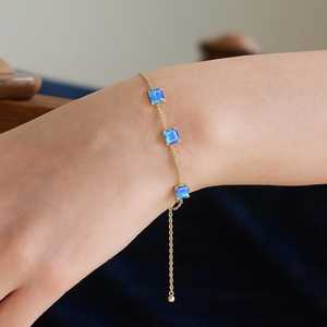 Bracelet en pierre octogone opale bleue en argent sterling 925 plaqué or 14 carats bijoux minimalistes en trois pierres - Product Image 6