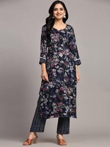 Atractivo vestido étnico de tendencia alta demanda cápsula algodón Kurti pantalón con trabajo impreso mejor precio fabricante de la India - Product Image 2