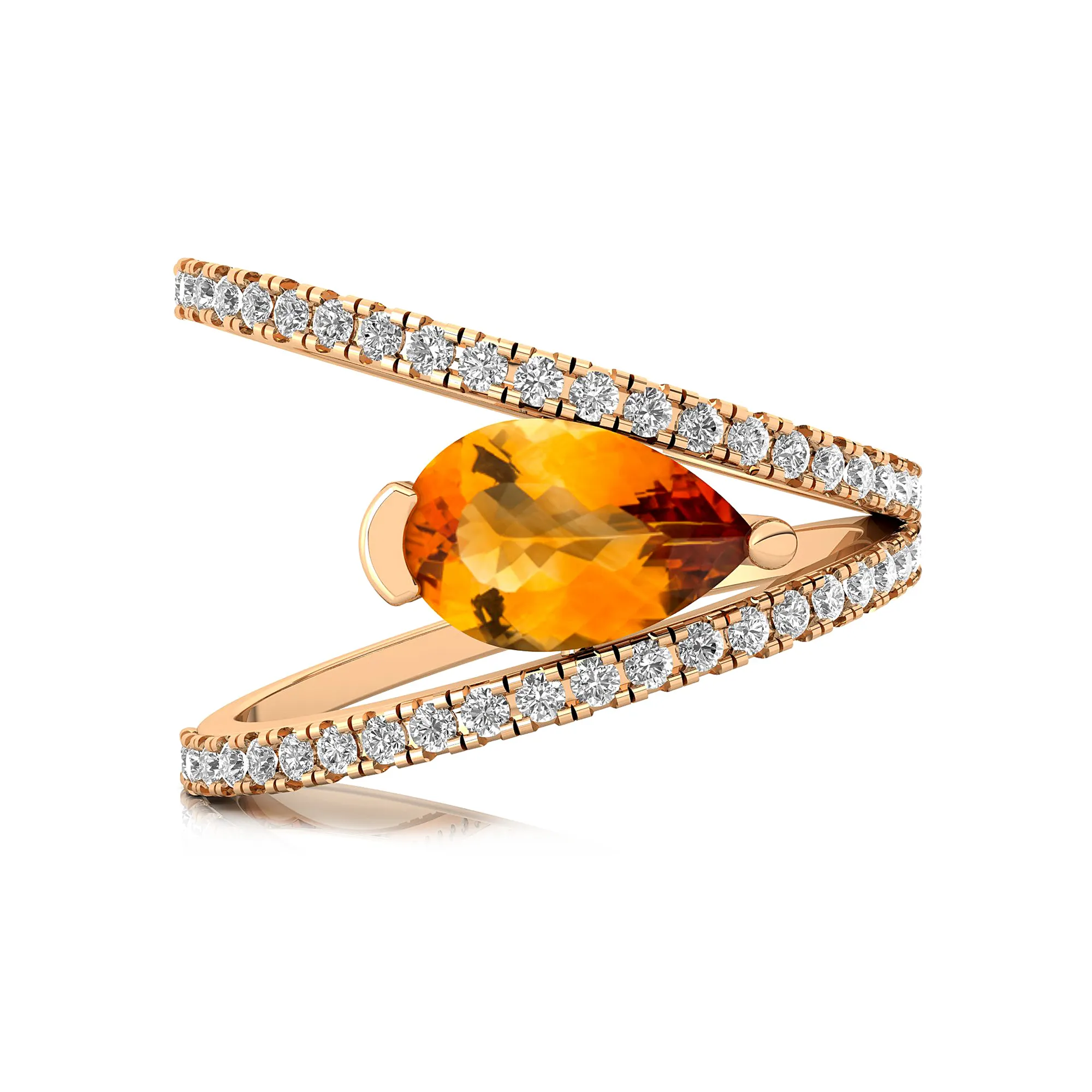 Best Selling Natural Pear Cut Citrine Gemstone & Diamond Spiral Rings in 18K Solid Yellow Rose White Gold Fine Jewelry For Women