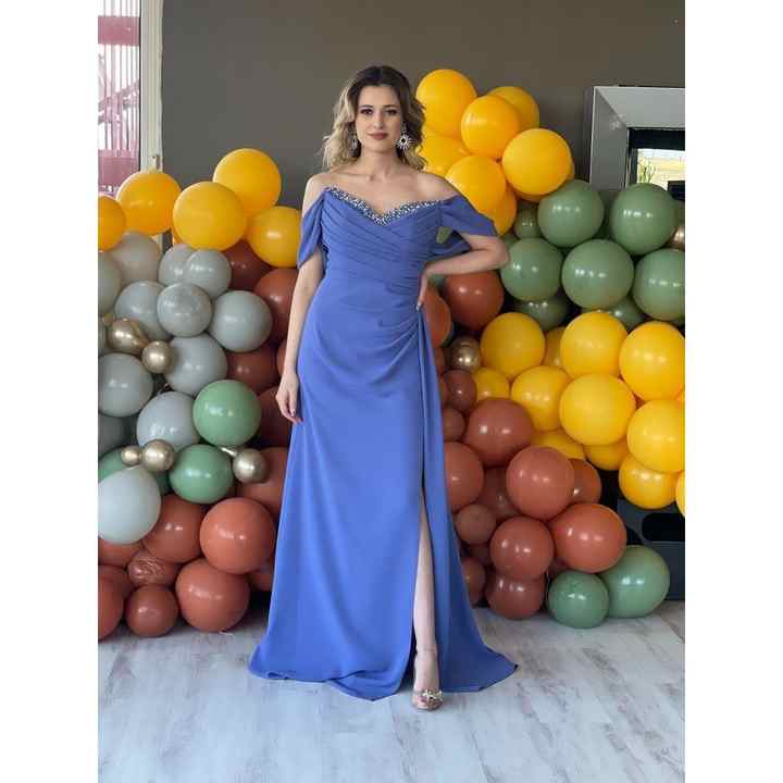 Stars Women's Boat Neck Low Sleeve Front Draped Slit Side Cape Crepe Fishtail Evening Dress 5044