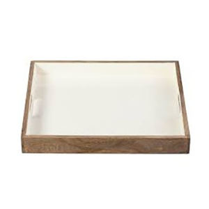 Bandeja de servicio esmaltada hecha a mano con asas Bandeja de madera de mango ecológica para hotel y restaurante Diseño decorativo para servir comida - Product Image 6