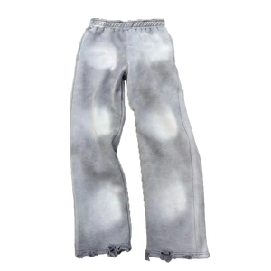 Pantalon de survêtement personnalisé ample délavé au soleil éponge française en détresse lavé Double taille pantalon de survêtement droit lavé à l'acide pantalon de survêtement évasé - Product Image 3