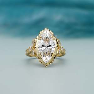 IGI Certified Vintage Marquise Engagement <b>Ring</b> Double Prong <b>Diamond</b> <b>Ring</b> with Side Stones - Product Image 1