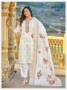 ชุดคุर्ติผ้าไหมกัฐวัลปักลายและประดับเลื่อมสำหรับผู้หญิง ดีไซน์ทันสมัย พร้อมกางเกงผ้ามัสลินทอ ผ้าคลุมศีรษะสำหรับงานปาร์ตี้ มีสินค้าพร้อมส่ง - Product Image 6