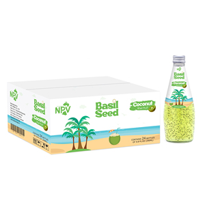 Proveedor OEM Producto caliente 290ml Botella de vidrio Kiwi Sabor Semilla de albahaca Bebida Agua de coco con precio de empresa Certificación HALAL - Product Image 2