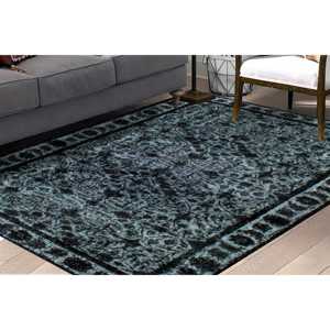 Alfombra Negra con Medallón de Estilo Turco Étnico, Impresa en 3D, con Pelo Suave - Product Image 3