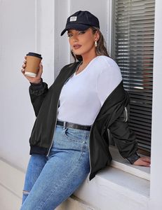 Chaqueta Bomber de satén a rayas informal para mujer, cortavientos de invierno con cremallera ligera con bolsillos, talla XL para hombre - Product Image 4