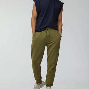 <b>Mens</b> Custom Logo Olive <b>Green</b> Jogger Cotton Blend Washed Joggers Breathable Ribbed Pants and <b>Trouser</b> Wholesale Factory - Product Image 3