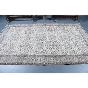 Tapis turc vintage 5,4x8,8 pieds, grand tapis en laine rayé blanc - Product Image 3