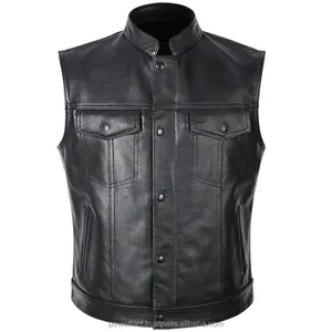 Nova Moda Clássica Motociclista Motociclista Couro Vest Pu Couro Motorcade Vest 6XL Homens Jaquetas Sem Mangas De Couro Genuíno