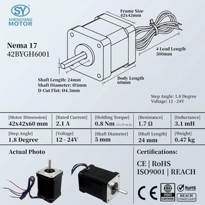 Motor paso a paso bipolar CNC <span class=keywords><strong>Nema</strong></span> <span class=keywords><strong>17</strong></span> de 60 mm, 0.8 Nm, 4 cables, 500 mm, de alto par, <span class=keywords><strong>precio</strong></span> de fábrica - Product Image 6
