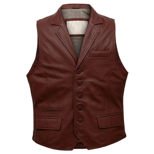 เสื้อกั๊กหนังแกะแท้สำหรับผู้ชาย, เสื้อกั๊กหนังแกะแท้มีกระเป๋าด้านหน้าปรับเข็มขัดได้เสื้อกั๊กหนังยาวสั้น100% - Product Image 1