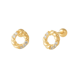 Forma alla moda da donna di corda cerchio 14k oro zirconi cubici orecchini a bottone Fine K-gioielli all'ingrosso graziosi gioielli Piercing fantastici - Product Image 1