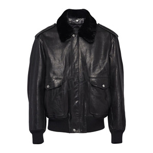 Veste en cuir de mouton col fourrure noire Veste en cuir capitaine Veste noire vintage - Product Image 1