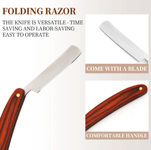 Afeitadora de barba con hoja afilada de acero inoxidable duradera para hombres, afeitadora plegable de peluquero, corte de garganta, cejas, cara, Barba, maquinillas de afeitar rectas - Product Image 5