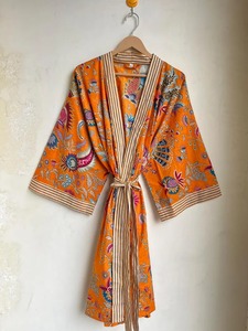 ชุดนอนกิโมโนผ้าฝ้ายสไตล์อินเดียสำหรับเป็นของขวัญขนาดเดียวสำหรับใส่ในฤดูร้อนชุดคลุมชุดนอนพิมพ์ลายดอกไม้และนกสำหรับใส่ในฤดูร้อน - Product Image 4