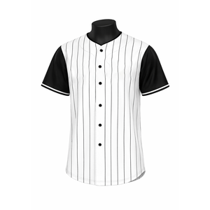Maillot de baseball personnalisé blanc à fines rayures, chemise de baseball noire à manches raglan boutonnée, haut d'uniforme d'équipe uni et respirant - Product Image 1
