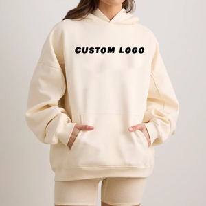 ชุดมีฮู้ดผ้าคอตตอนเป็นมิตรต่อสิ่งแวดล้อมสำหรับผู้หญิงชุดเสื้อมีฮู้ดแบบลำลองขนาดใหญ่พิเศษโลโก้ด้านหน้าออกแบบได้ตามต้องการ - Product Image 3