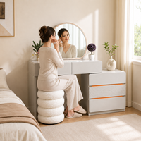 Meuble de Salle de Bain Moderne Européen de Luxe, Bois Massif, Finition Beige, Miroir Éclairé, Armoire de Rangement, Mobilier de Chambre Haut de Gamme