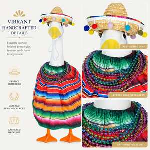 Mexican Fiesta Goose Costume Colorful Striped <b>Dress</b> Straw Sombrero Beaded Necklace Porch Statue Decoration - Product Image 3