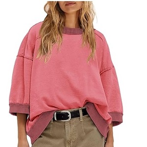 Bordado 3D de invierno para mujer, personalizable, peso pesado, GSM, color rosa liso, hombro caído, ajuste holgado, forro polar lavado con ácido Vintage - Product Image 3