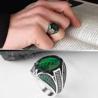 Vente en gros d'anneaux pour hommes Azuris VALKH1198 en argent sterling 925 de style ottoman avec pierre naturelle agate, fabriqués à la main en Turquie