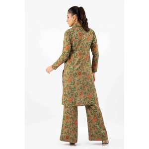 Conjunto de Traje de Lino Verde para Mujer, Sin Coser e Impreso, de 2 Piezas - Product Image 1