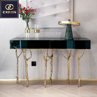Meubles de salon modernes de luxe Console de table d'entrée Table console en laiton avec base en acier inoxydable Console