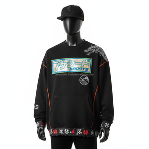 Sudadera de cuello redondo para hombre de alta calidad 380 GSM, tela de lana de algodón suave, diseño desgastado, sudadera básica con bordado de chenilla - Product Image 1