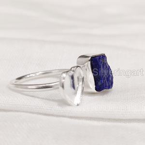 Rough Stone Jewelry Women's <b>Ring</b> Natural Raw <b>Lapis</b> <b>Lazuli</b> Gemstone Anniversary Adjustable Heart <b>Ring</b> 925 Sterling Silver <b>Ring</b> - Product Image 3