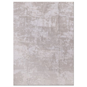 Alfombra Kavi Ivory de Lana y Seda de Bambú Anudada a Mano con Patrón Abstracto para Decoración de Sala de Estar o Pasillo, Tamaño 9x12 - Esk-431 - Product Image 1