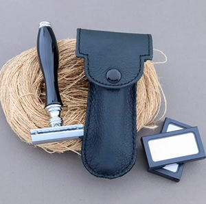ANAAIF Rasoir de sécurité réutilisable pour hommes Manche noir tranchant avec couverture en cuir Usage personnel Poudre Forme - Product Image 3