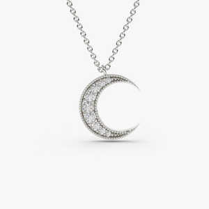 Colgante de diamante de doble Cuerno de Oro rosa de 14 quilates, Mini collar de media luna creciente, regalo de graduación para mujer, collar con abalorio - Product Image 3