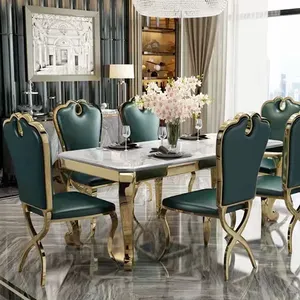 豪華なイタリアンレザーディナーダイニングテーブルと椅子6つの豪華なダイニングチェアモダンな大理石のダイニングルーム家具テーブルse