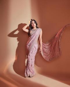 Designer Georgette Saree with Embroidery Sequins and <b>Paper</b> <b>Mirror</b> Work Saree, Wedding & Party Wear Saree Festival Outfit. - Product Image 1