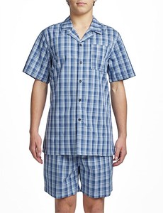 Conjunto de <span class=keywords><strong>Pijama</strong></span> Casual de Algodón para <span class=keywords><strong>Hombre</strong></span> Telige, Ropa de Dormir Ligera con Botones, Mangas Cortas, Secado Rápido, Tejido Transpirable No Tejido - Product Image 1