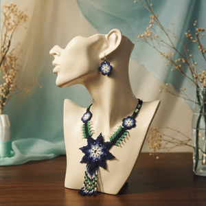 Indigo Fern Blossom Beaded Fine <b>Jewelry</b> <b>Set</b> Freshwater <b>Pearl</b> for Gift Occasions - Product Image 5