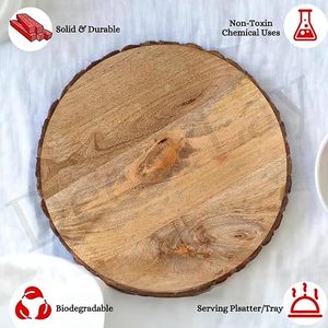 Hermosa Bandeja Redonda Grande de Madera Hecha a Mano, Diseño Decorativo de Corteza para Cocina y Mesa de Comedor - Product Image 3